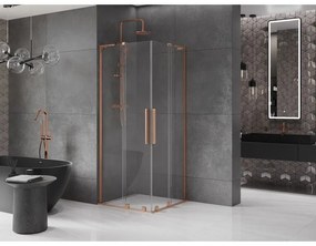 Mexen Velar L Duo, sprchový kút s posuvnými dverami 80 x 80 cm, 8mm číre sklo, medená matná, 871-080-080-02-03-65