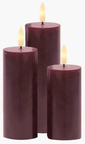 SIRIUS Dobíjecí voskové LED svíčky Sleď,vínová, 3set