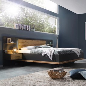 Sconto Posteľ s nočnými stolíkmi NEWTON tmavosivá/dub wotan, 160x200 cm