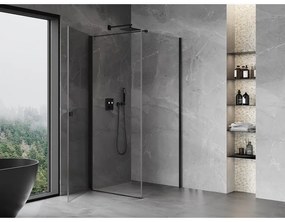 Mexen Mist-B, 1-krídlový výklopný sprchový kút 70 x 70 cm, číre sklo, čierny profil, 8A2T-070-070-70-00