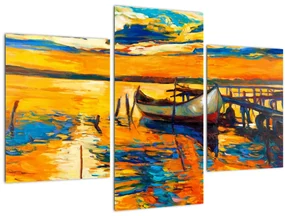 Obraz - Loďka pri západe slnka (90x60 cm)