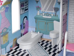 Jokomisiada Veľký drevený domček pre bábiky + drevený nábytok v pastelových farbách ZA5457