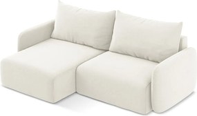 Krémovobiela zamatová rozkladacia/s úložným priestorom rohová pohovka (ľavý roh/s leňoškou) Kalena – Makamii