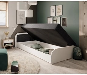 Biela/tmavosivá čalúnená/z drevotriesky jednolôžková posteľ s úložným priestorom s matracom 80x190 cm Parys – ELTAP