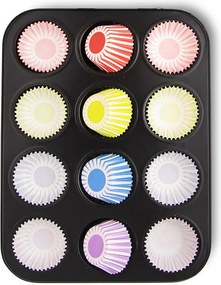 Kovová forma na 12 muffinov s papierovými košíčkami 72 ks