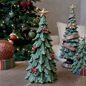 Zelený vianočný stromček s mašľami Noël Tree z polyresinu – Ø 15,5*32 cm