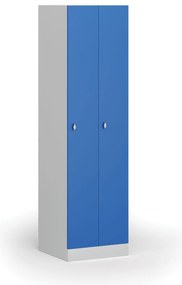 Kovová šatníková skrinka S1 zúžená, 2 oddiely, 1850 x 500 x 500 mm, otočný zámok, modré dvere