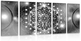 5-dielny obraz očarujúca Mandala v čiernobielom prevedení - 100x50