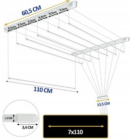 Erga Erga, stropný vešiak na sušenie bielizne 7x110 cm, biela, ERG-SEP-10SUSSUF1107P