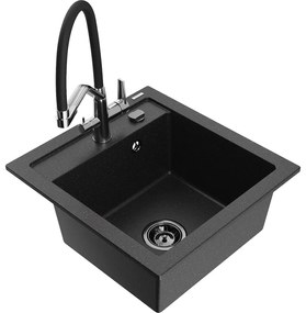 Mexen Vito, 1-komorový granitový drez 520x490x210 mm, drezová batéria Duo, čierna-strieborná metalíza, 6503-73-671701-07-B