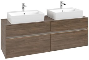 VILLEROY &amp; BOCH Collaro závesná skrinka pod dve umývadlá na dosku, 4 zásuvky, s LED osvetlením, 1600 x 500 x 548 mm, Arizona Oak, C137B0VH