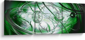 Zelený abstraktný obraz (s hodinami) (90x30 cm)