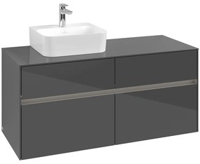 VILLEROY &amp; BOCH Collaro závesná skrinka pod umývadlo na dosku (umývadlo vľavo), 4 zásuvky, s LED osvetlením, 1200 x 500 x 548 mm, Glossy Grey, C098B0FP