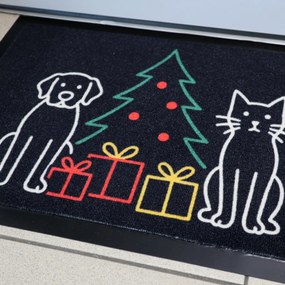 Mercury Flooring, Rohožka Vianoce pri Psíku a mačičky 40x60 cm, 40x60, čierna
