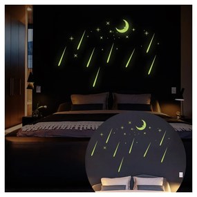 Nástenné samolepky svietiace v tme Ambiance Moon And Falling Stars