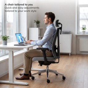 Ergonomická kancelárska stolička sivá so sieťovinou VECTOR