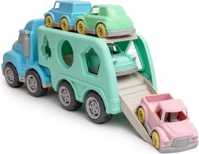 LEAN Toys Náučný triedič odťahové auto s autíčkami a kockami, pastelový BIO plast