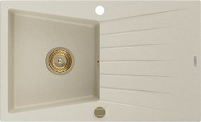 Mexen Cesar, granitový drez 775x470x190 mm, 1-komorový, béžová so zlatým sifónom, 6514771010-69-G