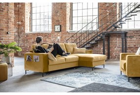 Horčicovožltá zamatová rozkladacia rohová pohovka Miuform Lofty Lilly, pravý roh