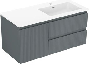 Mexen Rivel, kúpeľňová skrinka 100 cm s pravým umývadlom Otis, 2S, 1D, drážkovaná, grafitová/biela matná, 91A23-10047-3-BBFFF66-W18P01