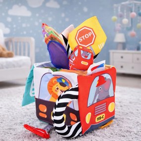 LEAN Toys Mäkká senzorická kocka so zrkadlom autíčka a dopravné značky pre bábätká