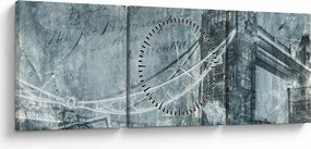 Obraz - Tower Bridge v chladných tónoch (s hodinami) (90x30 cm)