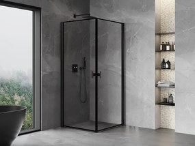 Mexen Mist-B Duo, 2-krídlový výklopný sprchový kút 70 x 70 cm, číre sklo-čierny rám, 8A2-070L-070P-70-70