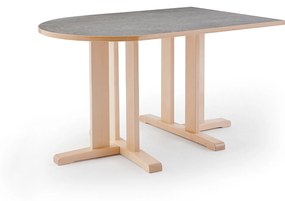 Stôl KUPOL, polovičný ovál, 1400x800x720 mm, linoleum - šedá, breza