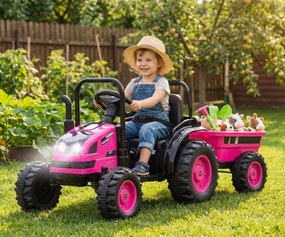 Elektrický traktor Milly Mally s prívesom ružový
