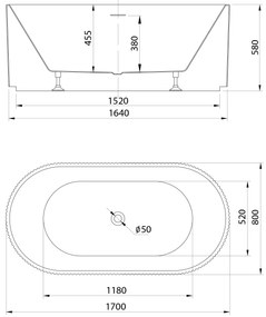 Aqualine Aqualine, TURIA voľne stojaca vaňa 170x80cm, biela, E2780