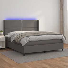 Boxspring posteľ s matracom a LED sivá 180x200 cm umelá koža 3139341
