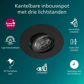 Philips – sada 3 ks stmievateľných podhľadových svietidiel CILANTRO LED, 5 W, 230 V, 2700 K, čierna