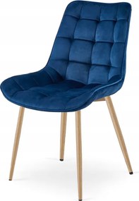 Jedálenská stolička BERA zamatová tmavomodrá / drevené nohy