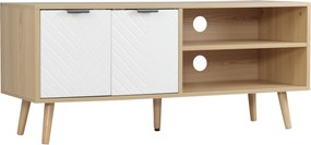 HOMCOM Moderný TV stolík s 2 dverami a 2 policami pre televízory do 46" do spálne 110x39x48.8 cm Prírodné a biele | Aosom