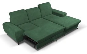 Rozkladacia rohová čalúnená sedacia súprava v tvare L s úložným priestorom ALTA, pravá, zelená