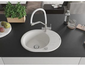 Mexen Kevin, granitový drez 586x458x190 mm, 1-komorový a biela batéria Duo, biela, 6517-20-671701-02