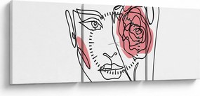 Obraz - Line art tvár s ružou (s hodinami) (90x30 cm)