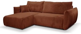 Univerzálna rozkladacia rohová sedacia súprava s úložným priestorom do tvaru L FRIDA, hnedá