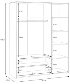 Šatníková skriňa URO 152x190 cm dub artisan/biela