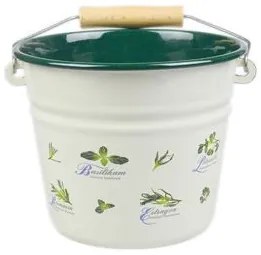 Krémový smaltovaný kýblik s bylinkami Herbs - Ø16 * 14cm - 1.5L