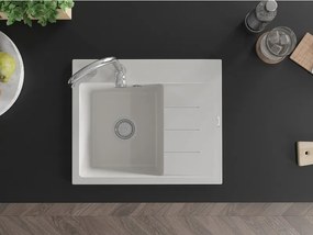 Mexen Ben, 1-komorový granitový drez 600x500x190 mm, ľavý+ chrómový sifón, biela, 6522605000-20