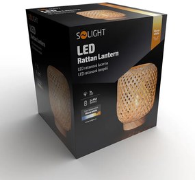 SOLIGHT Ratanová LED lampáš s LED žiarovkou, teplá biela, 3x AAA, 19cm