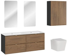 Koupelnová sestava Talia Casella se zápustnými umyvadly, skříňkami, zrcadlem a toaletou 120 cm černá mat/dub castella