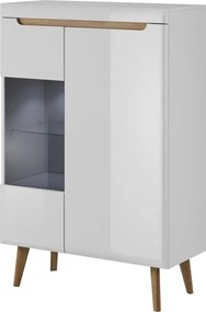 Nízka vitrína Nordi, dub riviéra/biela lesk