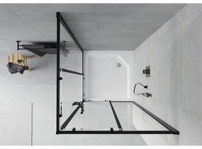 Mexen Rio, štvorcový sprchovací kút s posuvnými dverami 90 x 90 cm, 6mm číre sklo, čierny profil + biela vysoká vanička Rio, 860-090-090-70-00-4510