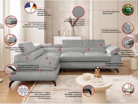 Svetlosivá menčestrová rohová pohovka (ľavý roh/do L) Marbeya – Ropez