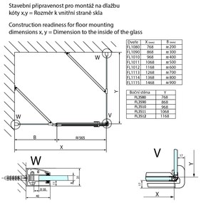 Polysan, FORTIS LINE obdĺžniková sprchová zástena 800x1000 mm, L varianta, FL1080LFL3510