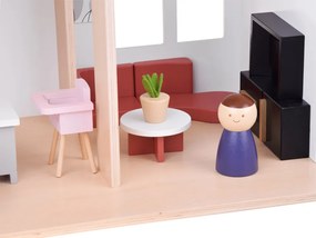 JOKOMISIADA Moderný drevený domček pre bábiky v štýle LOFT + bábiky a nábytok ZA5073