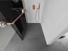 Mexen Kioto+, sprchová zástena Walk-In s poličkou a vešiakom 100 x 200 cm, 8mm šedé sklo, medený matný profil, 800-100-121-65-40