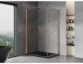 Mexen Mist-B Duo, 2-krídlový výklopný sprchový kút 95 x 85 cm, číre sklo, medený matný profil, 8A2-095-085-65-00